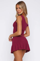 Break The Limits Shirred Mini Skirt Berry