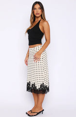 Knew It's You Midi Skirt Off White/Black Polka Dot