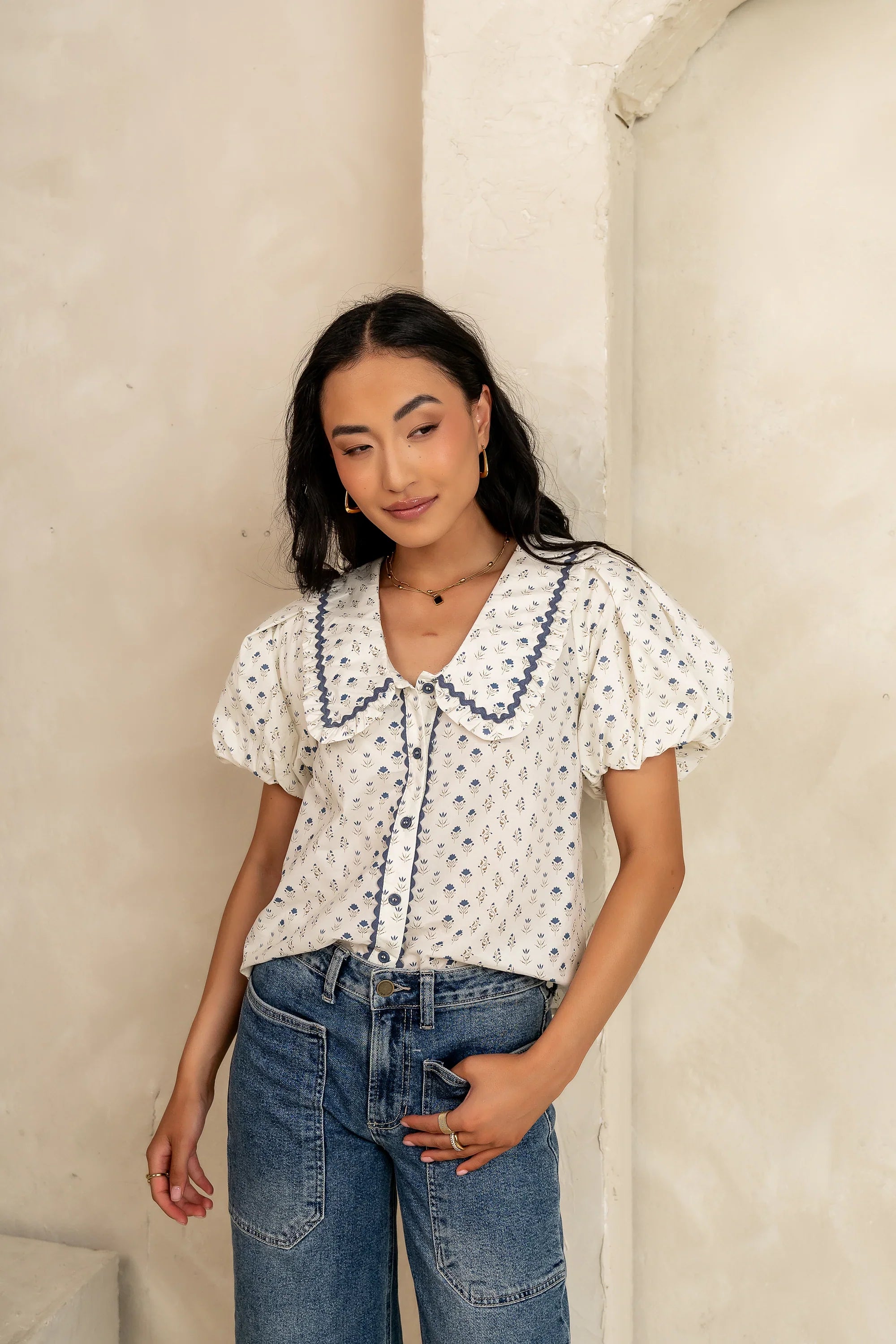 Kayla Collared Blouse in Cream