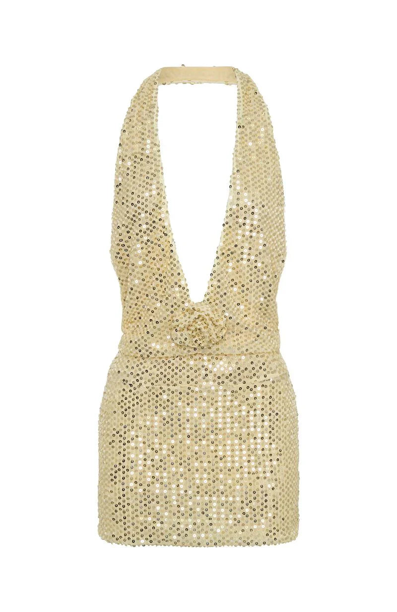 Hidden Flame Beaded Mini Dress Cream