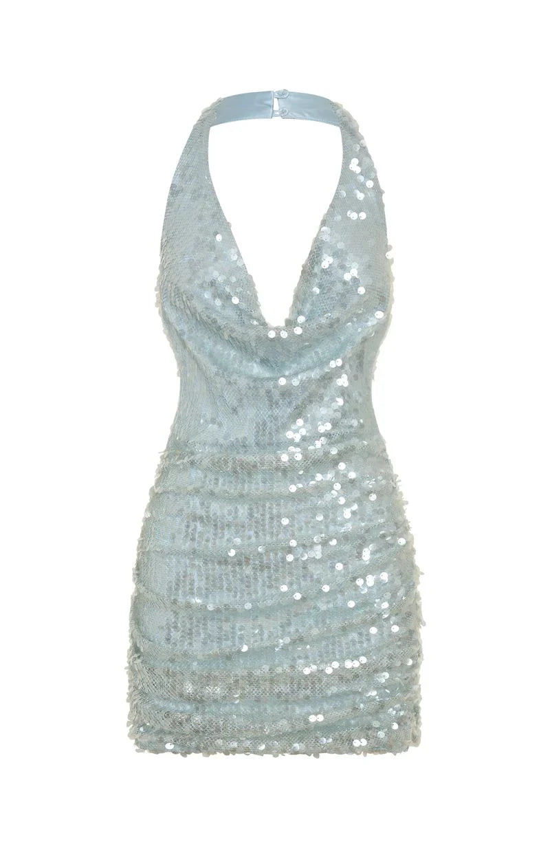 At The Function Halter Mini Dress Mist