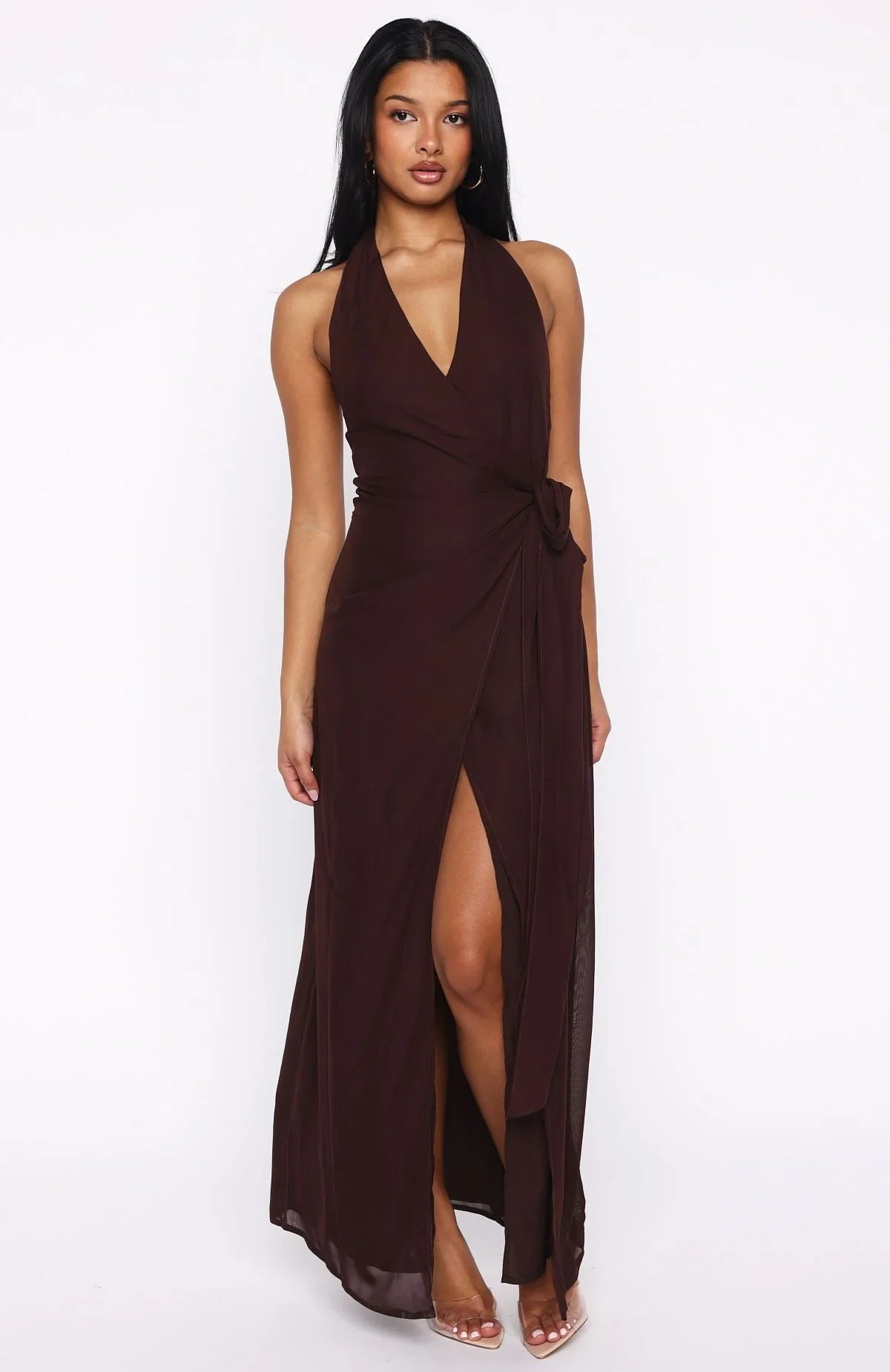 How I Feel Halter Maxi Dress Chocolate