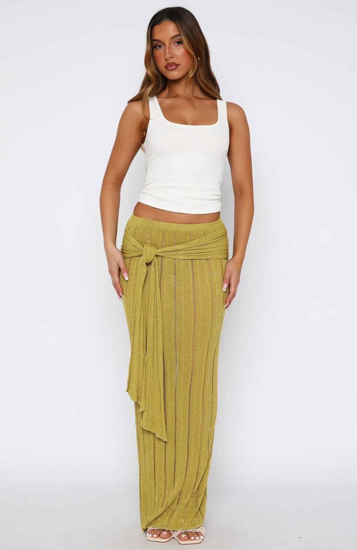 Out At Sea Knit Maxi Skirt Chartreuse