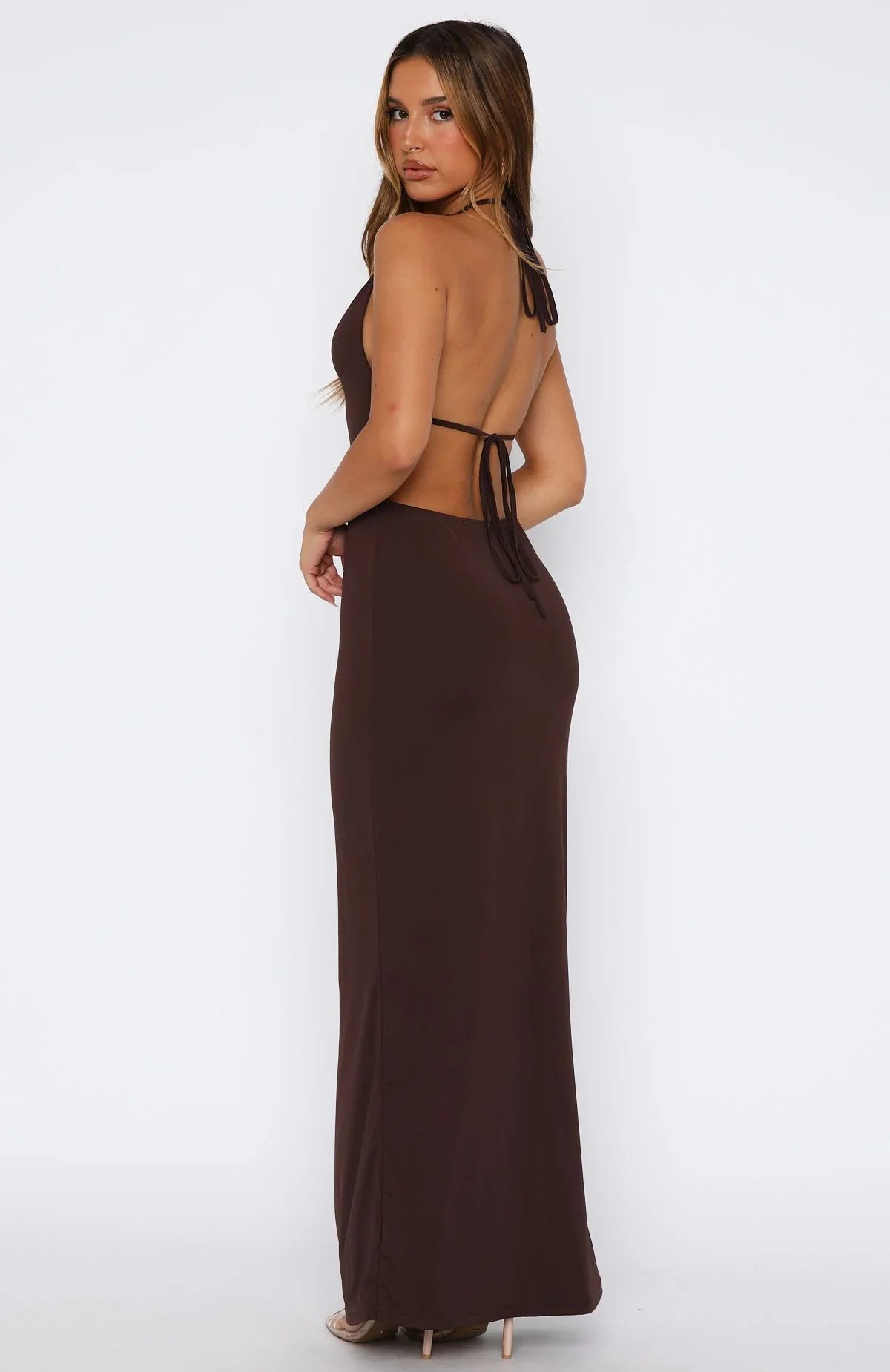 Set It Straight Halter Maxi Dress Chocolate