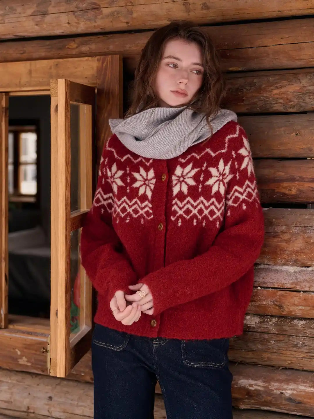 Cleo Round Neck Jacquard Cardigan