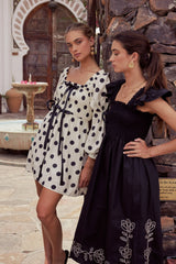 Lane Embroidered Midi Dress in Black