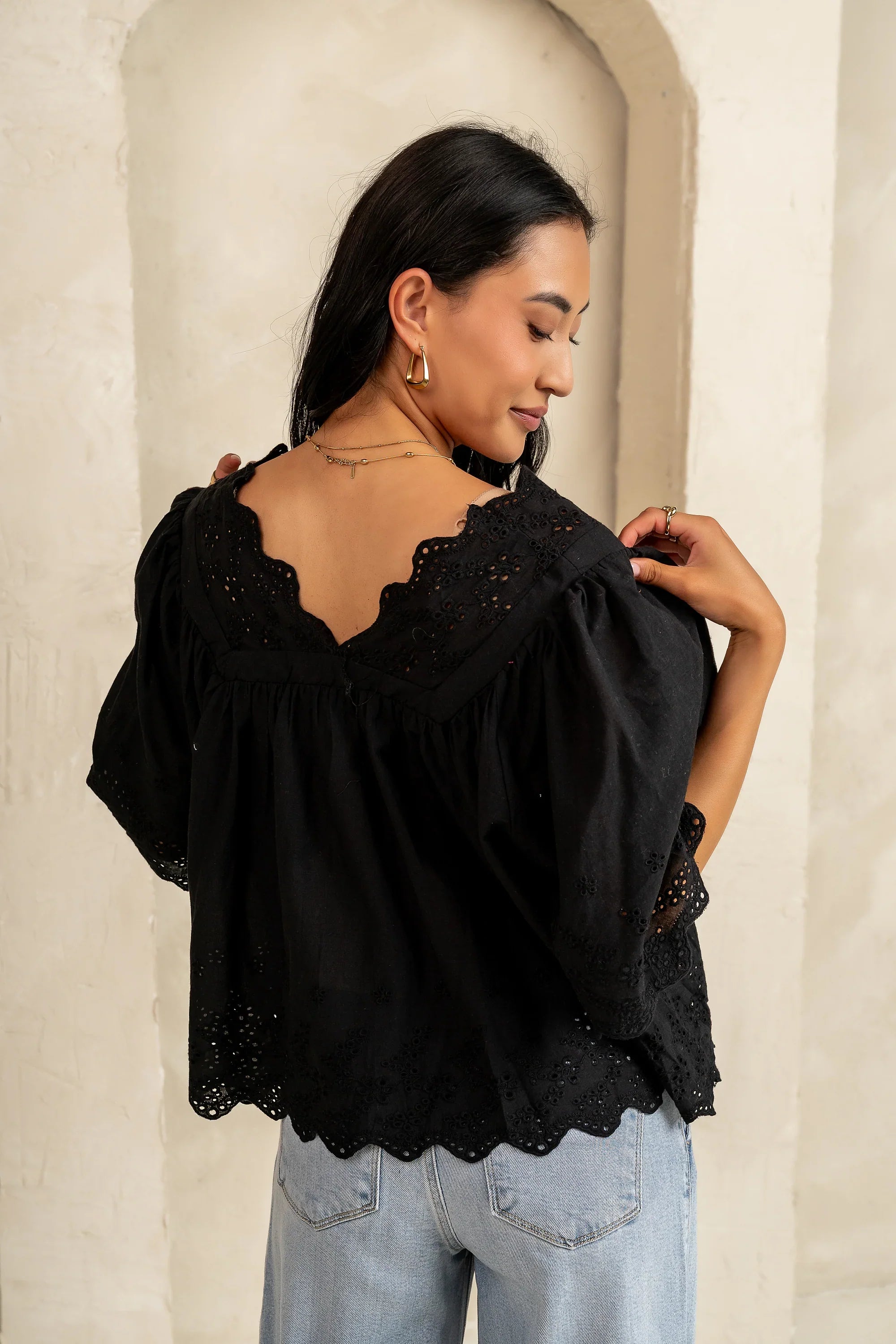 Faye Embroidered Blouse in Black