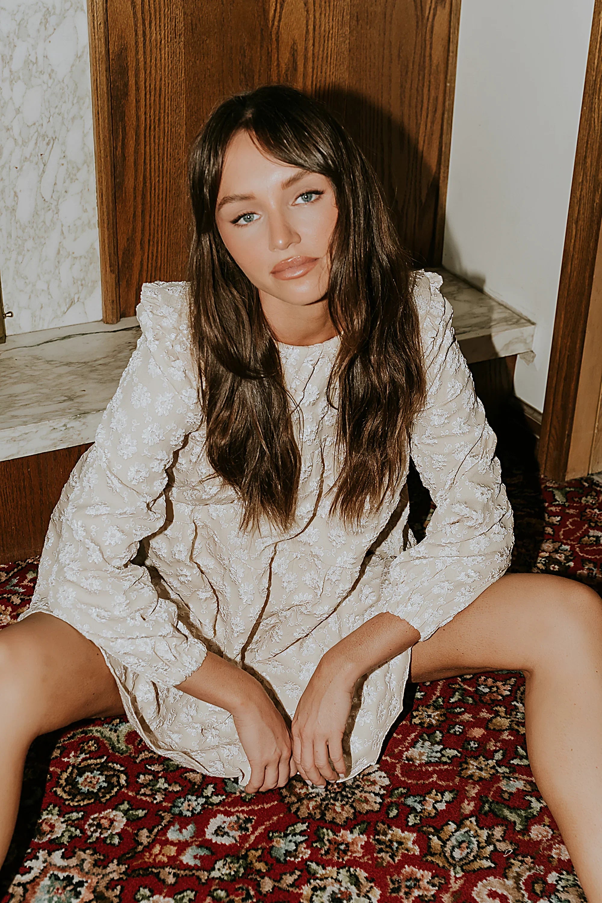 Liam Floral Mini Dress in Oatmeal