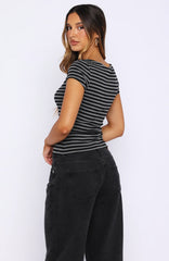 You Were Right Striped Button Up Top Dark Grey/Black Stripe